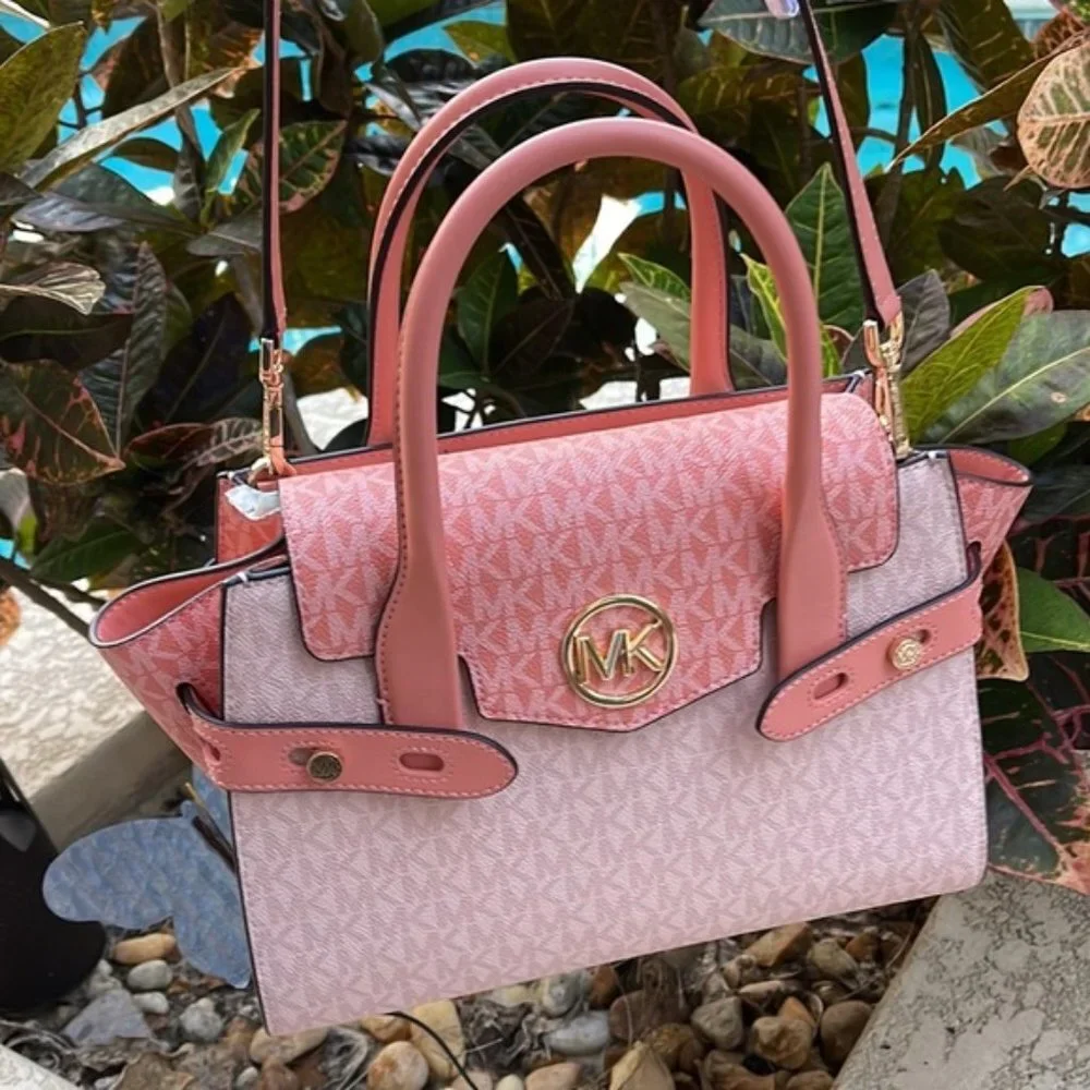 Michael Kors Carmen Medium Color-Block Logo Flap Satchel Sherbert
